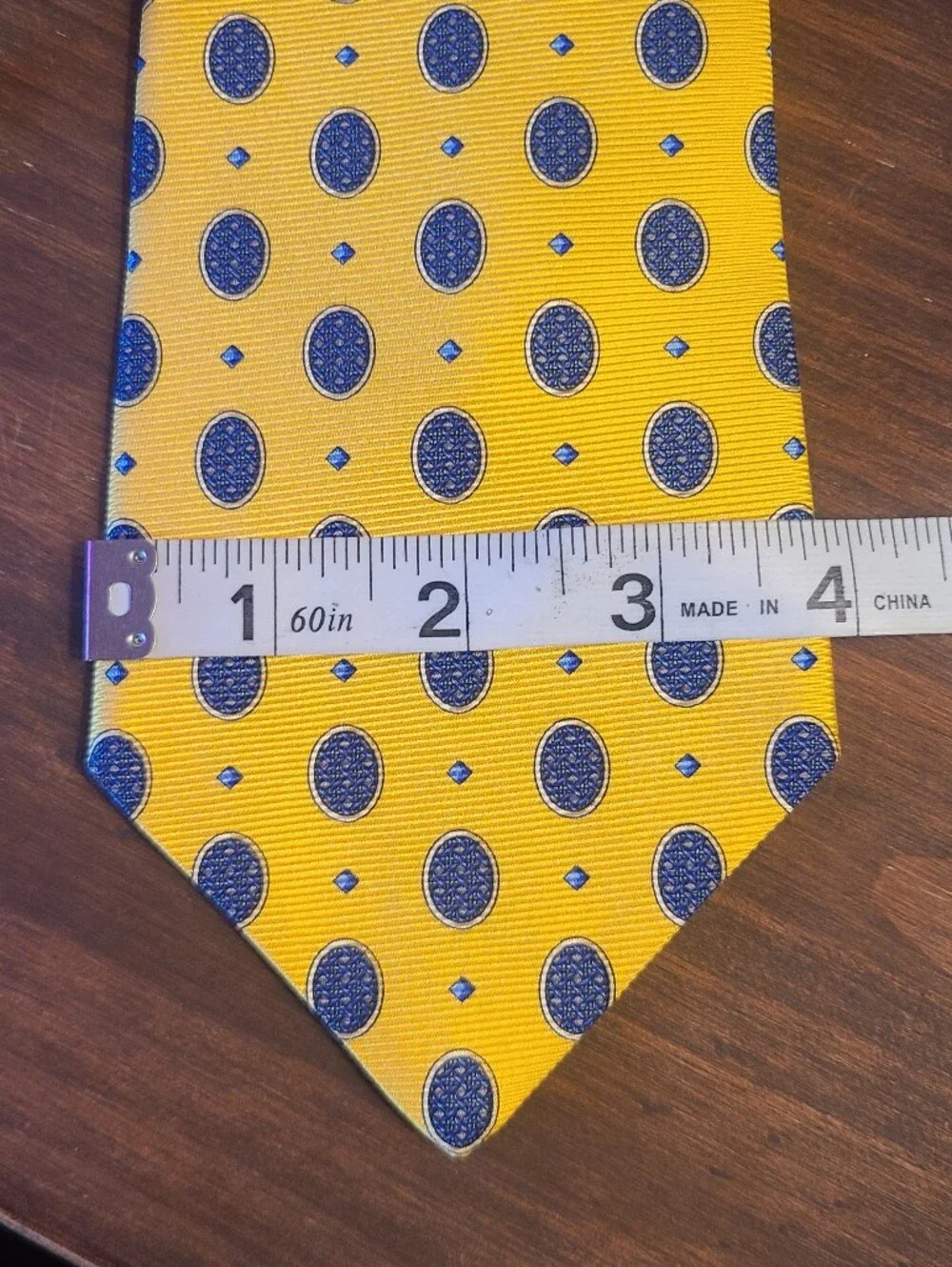 Dior Yellow Silk Tie with Navy Oval Motif